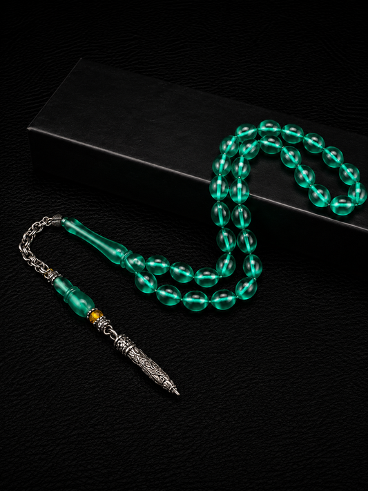 Fire Amber Tesbih – Alloy Tassel – Oval Cut