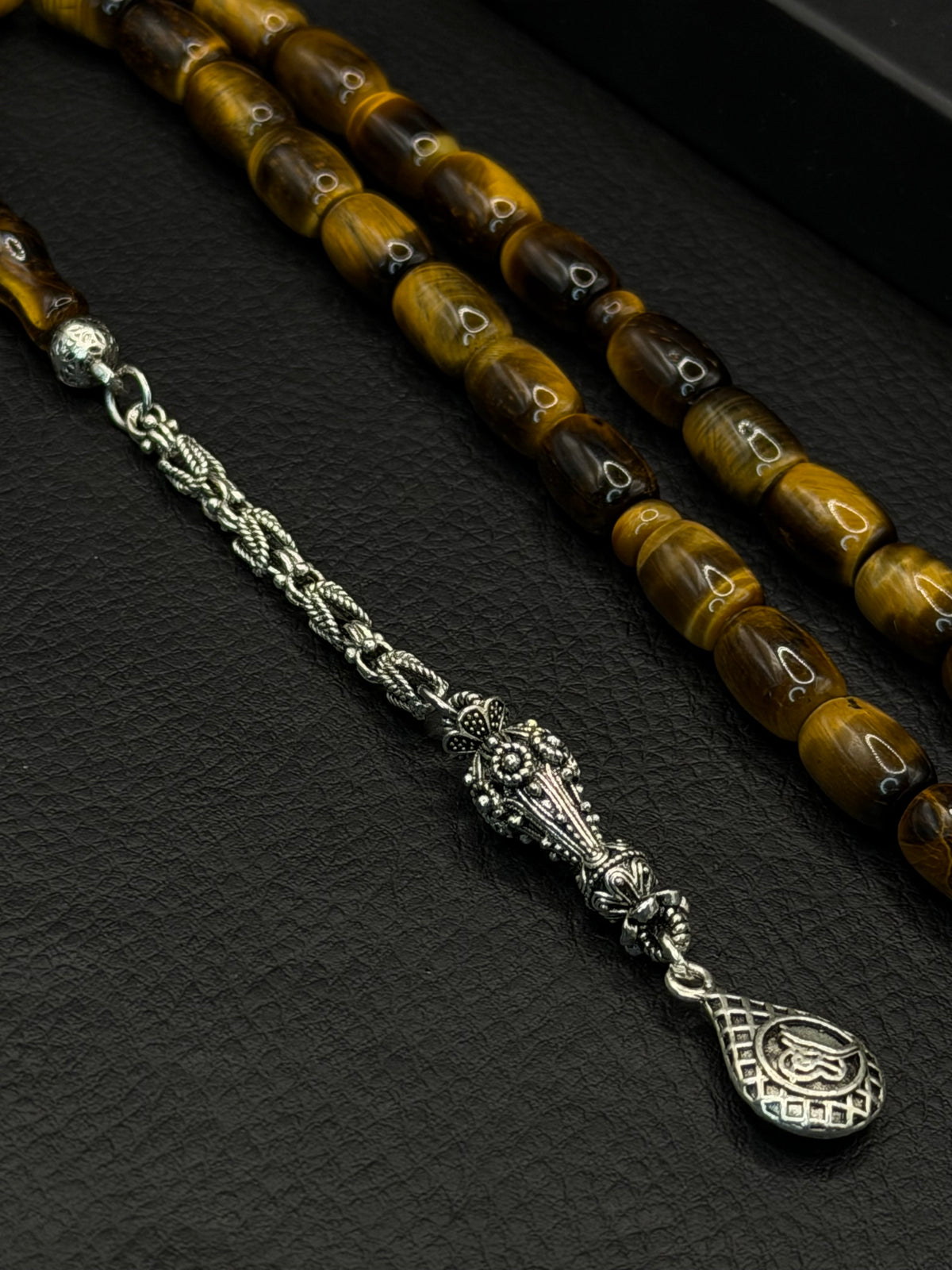 Tiger Eye Natural Stone Capsule Cut Tesbih – Alloy Tassel