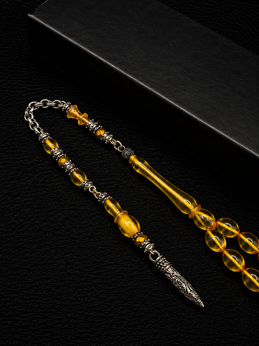 Fire Amber Tesbih – Alloy Tassel – Oval Cut