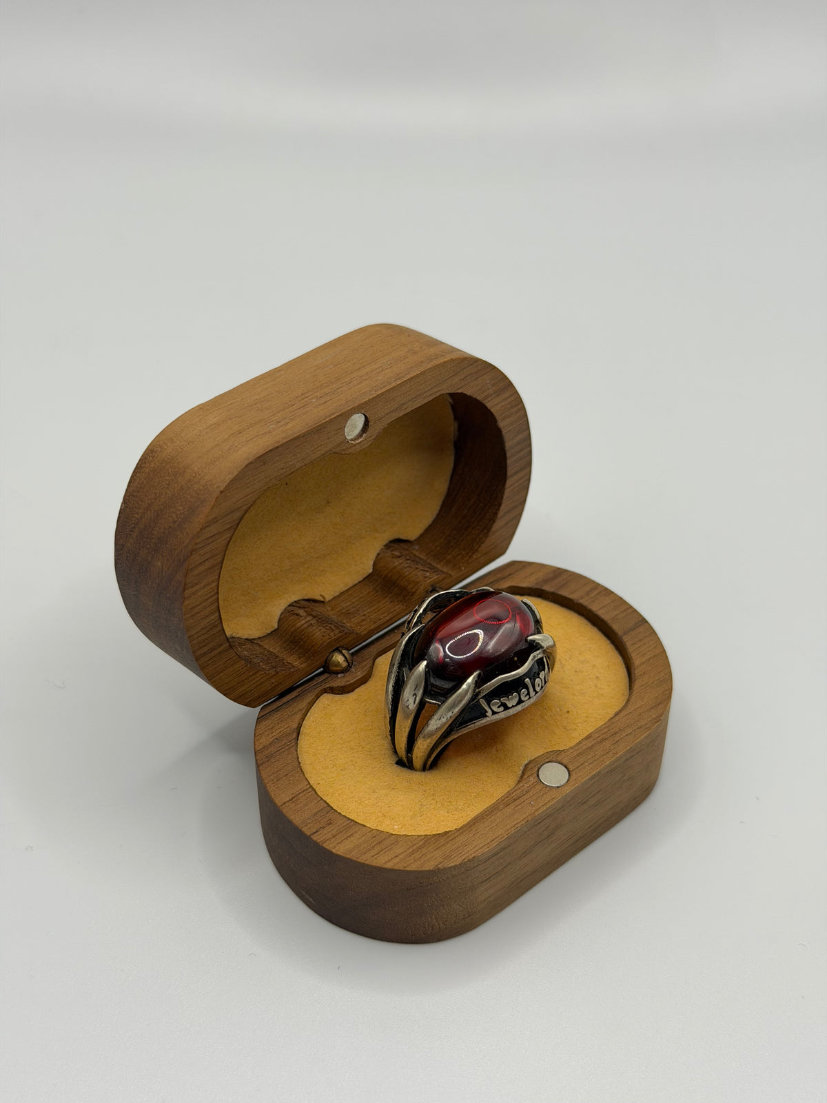 Red Fire Amber Sterling Silver Ring