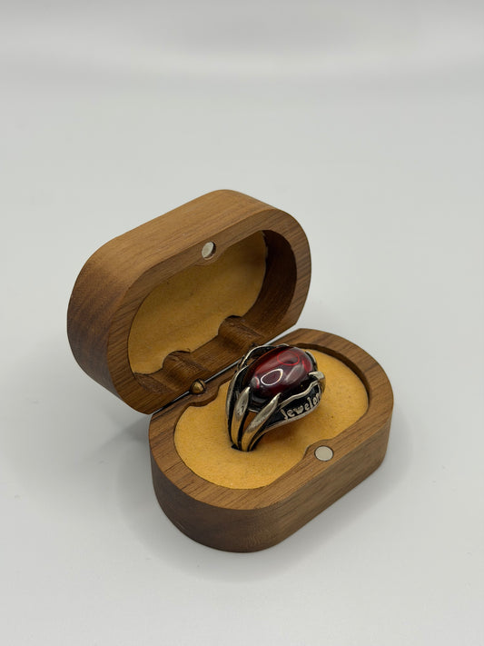 Red Fire Amber Sterling Silver Ring