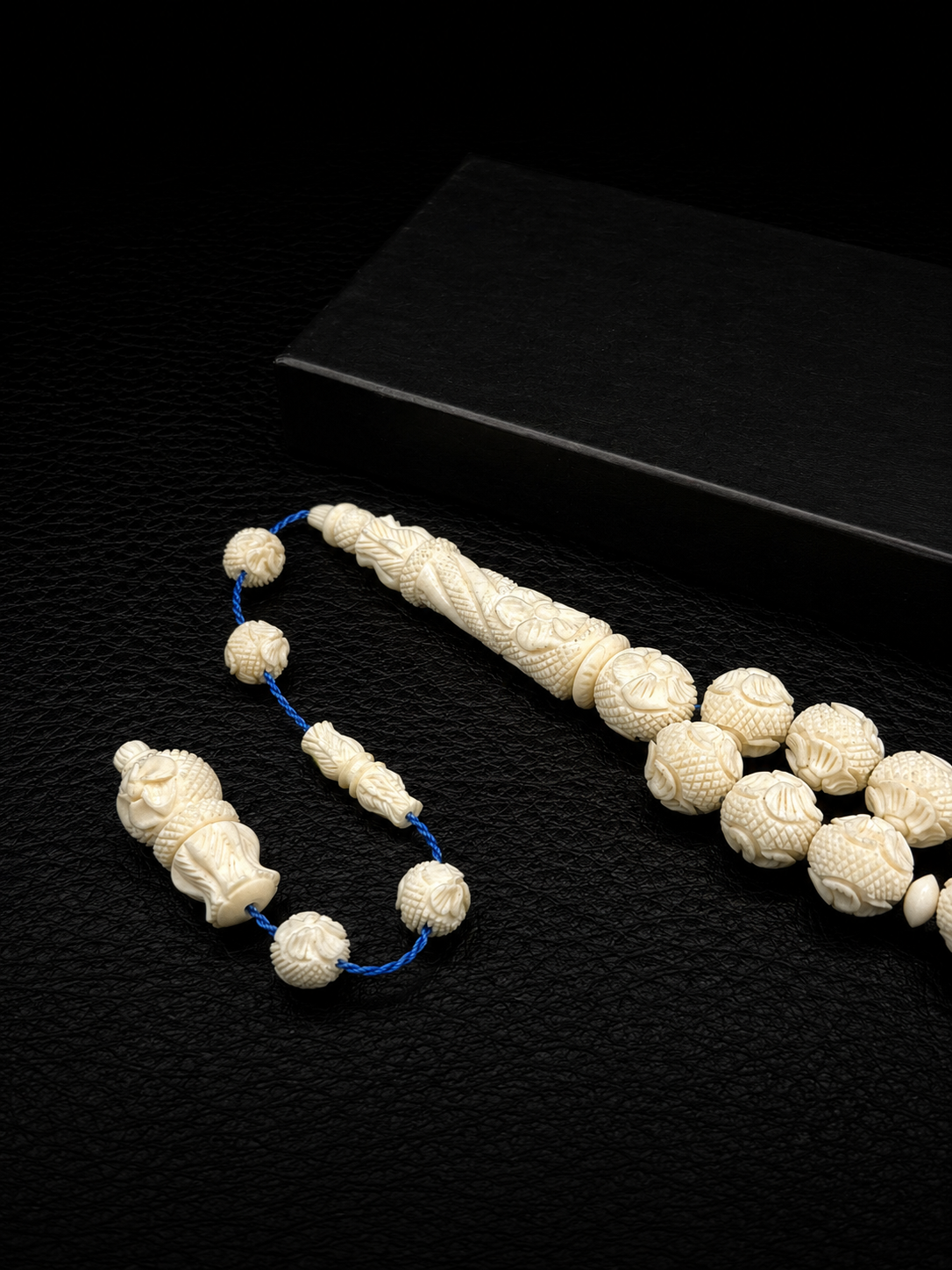 Ivory Full Nakkaş Tesbih & 925 Sterling Silver Ring Set