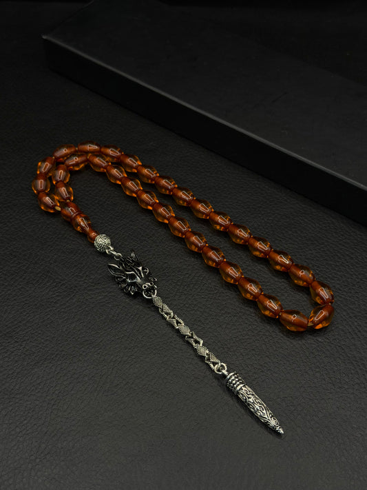 Omari Ottoman Style Fire Amber Tesbih – Istanbul Cut – Alloy Tassel