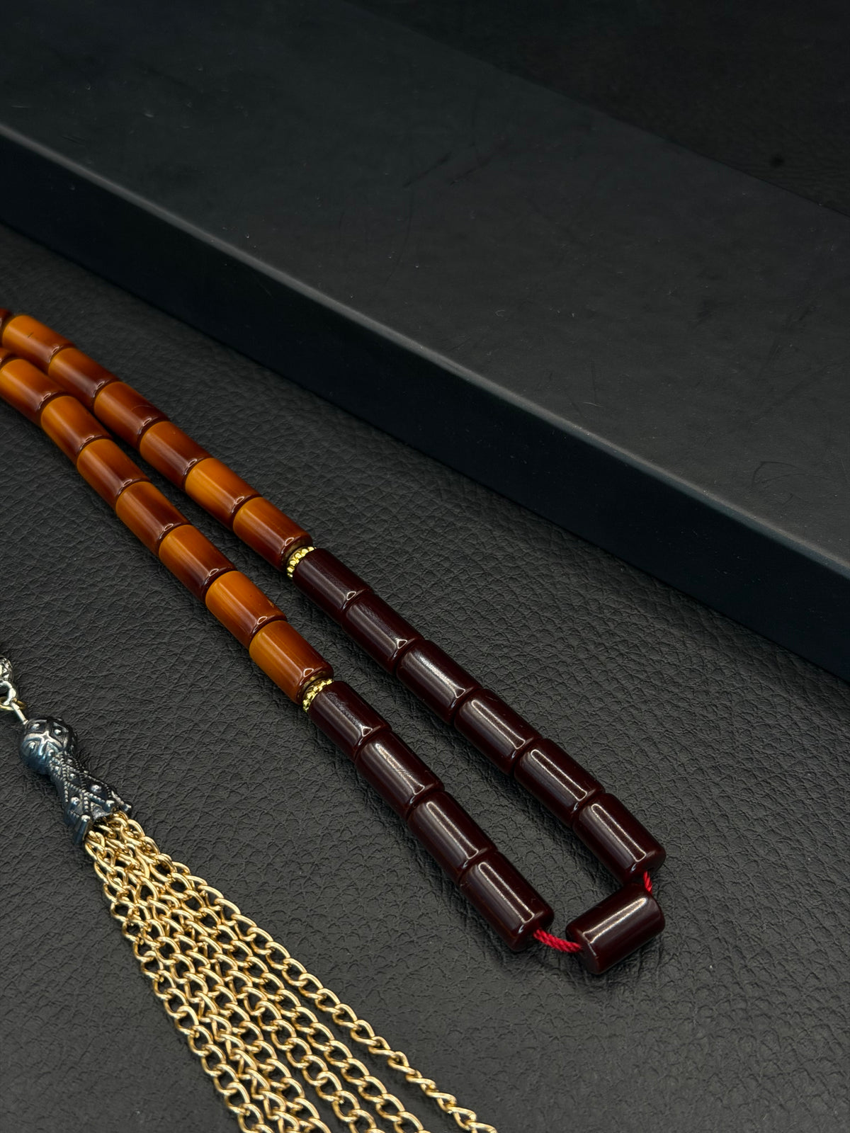 Nael Kaplan Ottoman Style Compressed Amber – Alloy Tassel – Barrel Cut