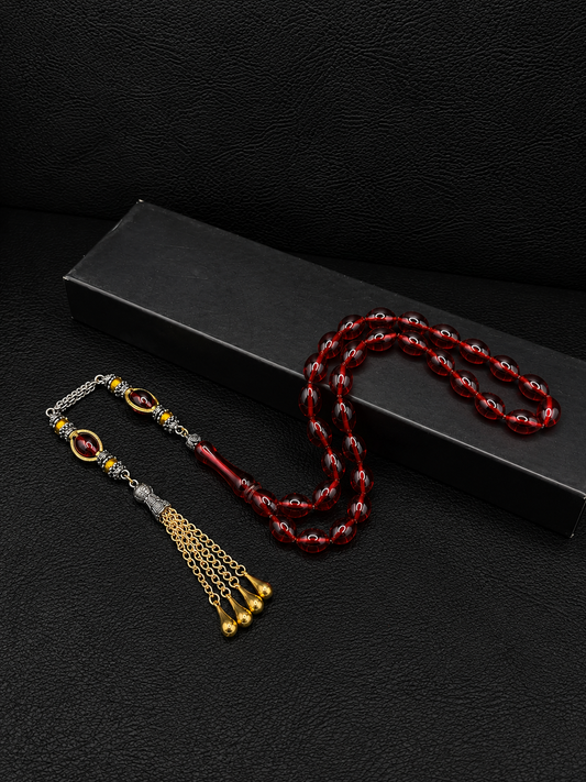 Fire Amber Tesbih – Alloy Tassel – Oval Cut