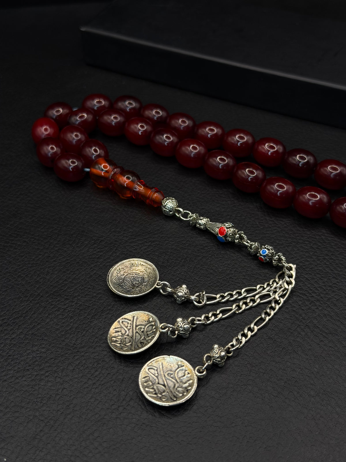 Orange Shaved Compressed Amber Tesbih – Oval Cut – Alloy Tassel