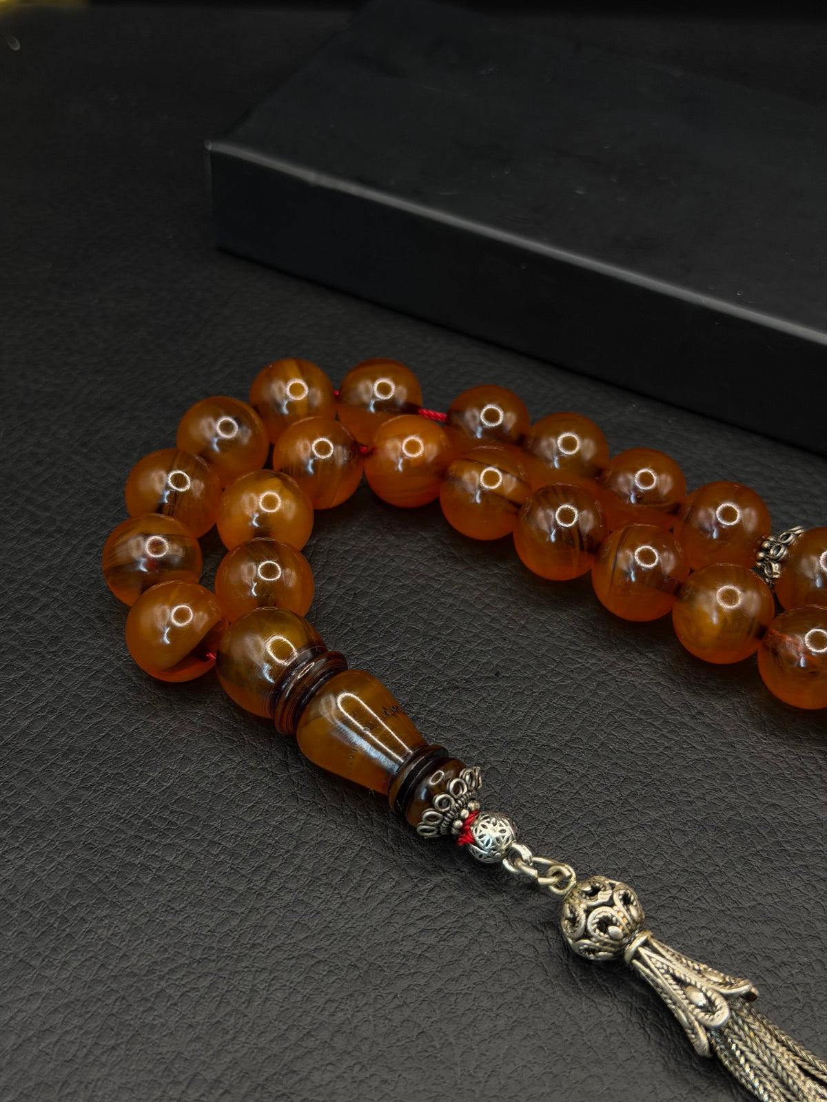 Medium Size Ottoman Style Yellow Fire Amber Tesbih – 925 Sterling Silver Tassel