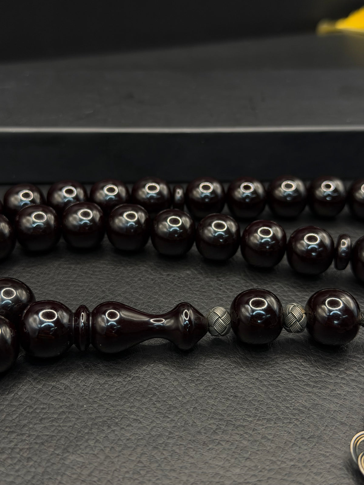 Big Size Black Compressed Amber Tesbih – 1K Silver Kazaz Tassel