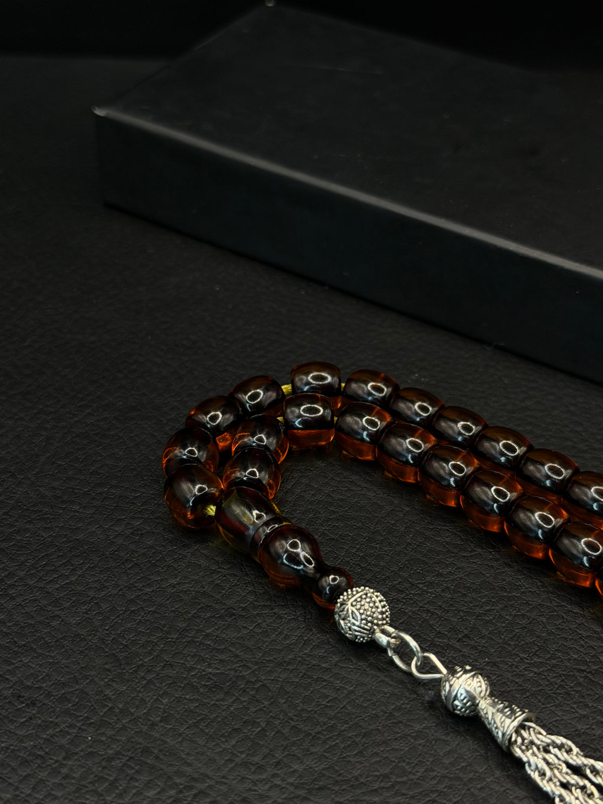 Omari Ottoman Style Dark Orange Fire Amber Tesbih – Capsule Cut – Alloy Tassel – Double Imame