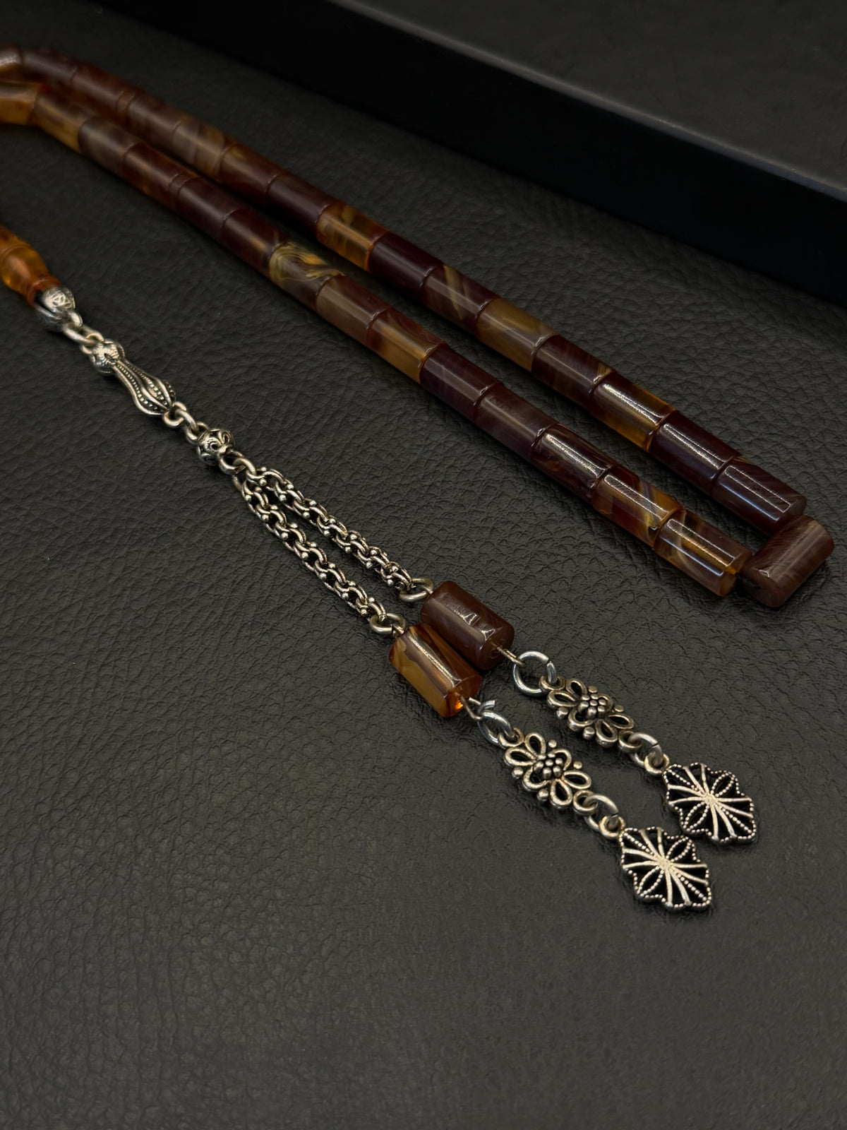 Fire Amber Tesbih – Faceted Capsule Cut – 925K Silver Tassel