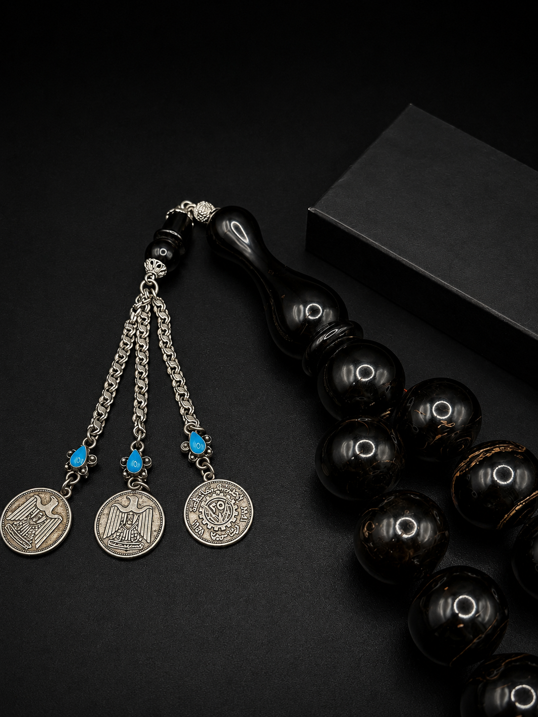 Yusur Black Coral 370g Extra Large Tesbih – Alloy Tassel