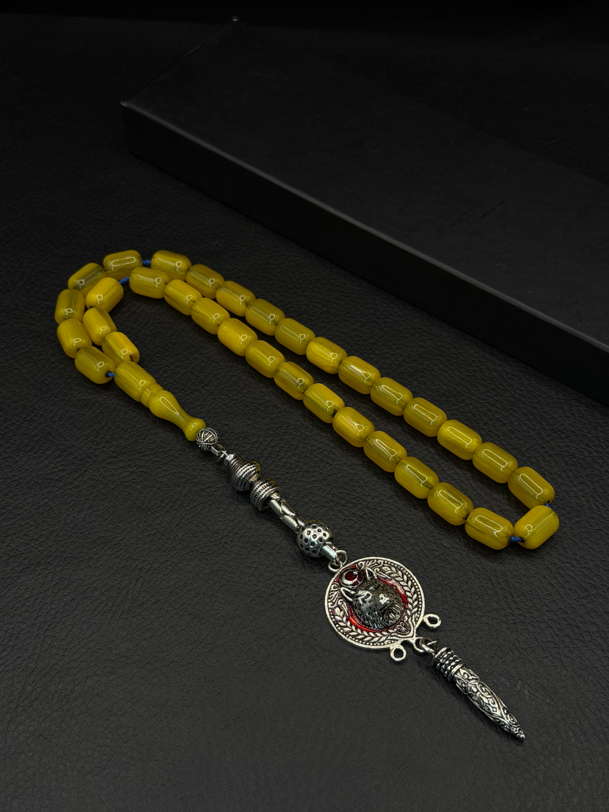 Ottoman Style Shaved Yellow Compressed Amber Tesbih – Capsule Cut – Alloy Tassel