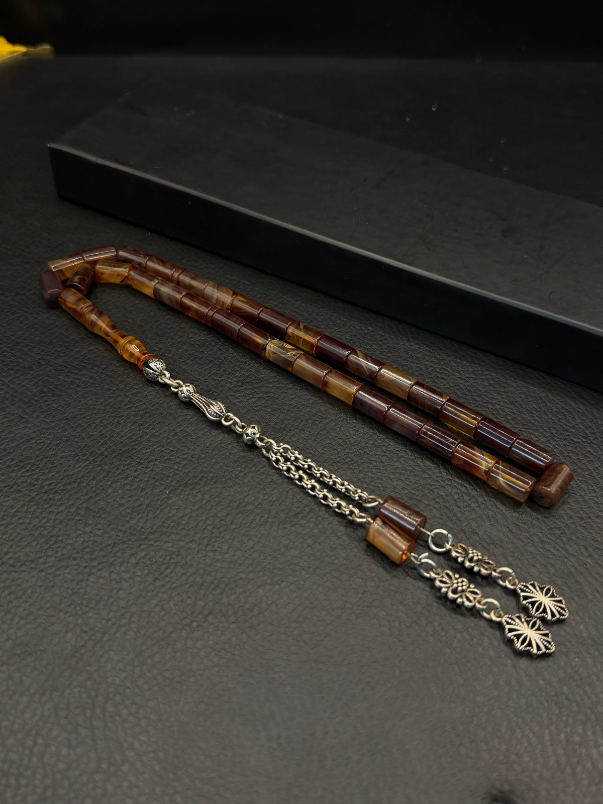 Fire Amber Tesbih – Faceted Capsule Cut – 925K Silver Tassel