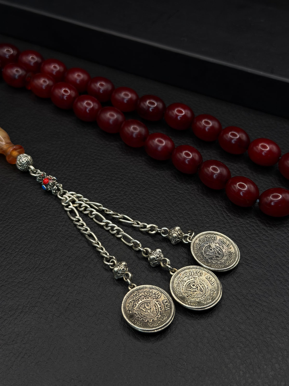 Ottoman Style Compressed Amber Tesbih – Oval Cut – Alloy Tassel
