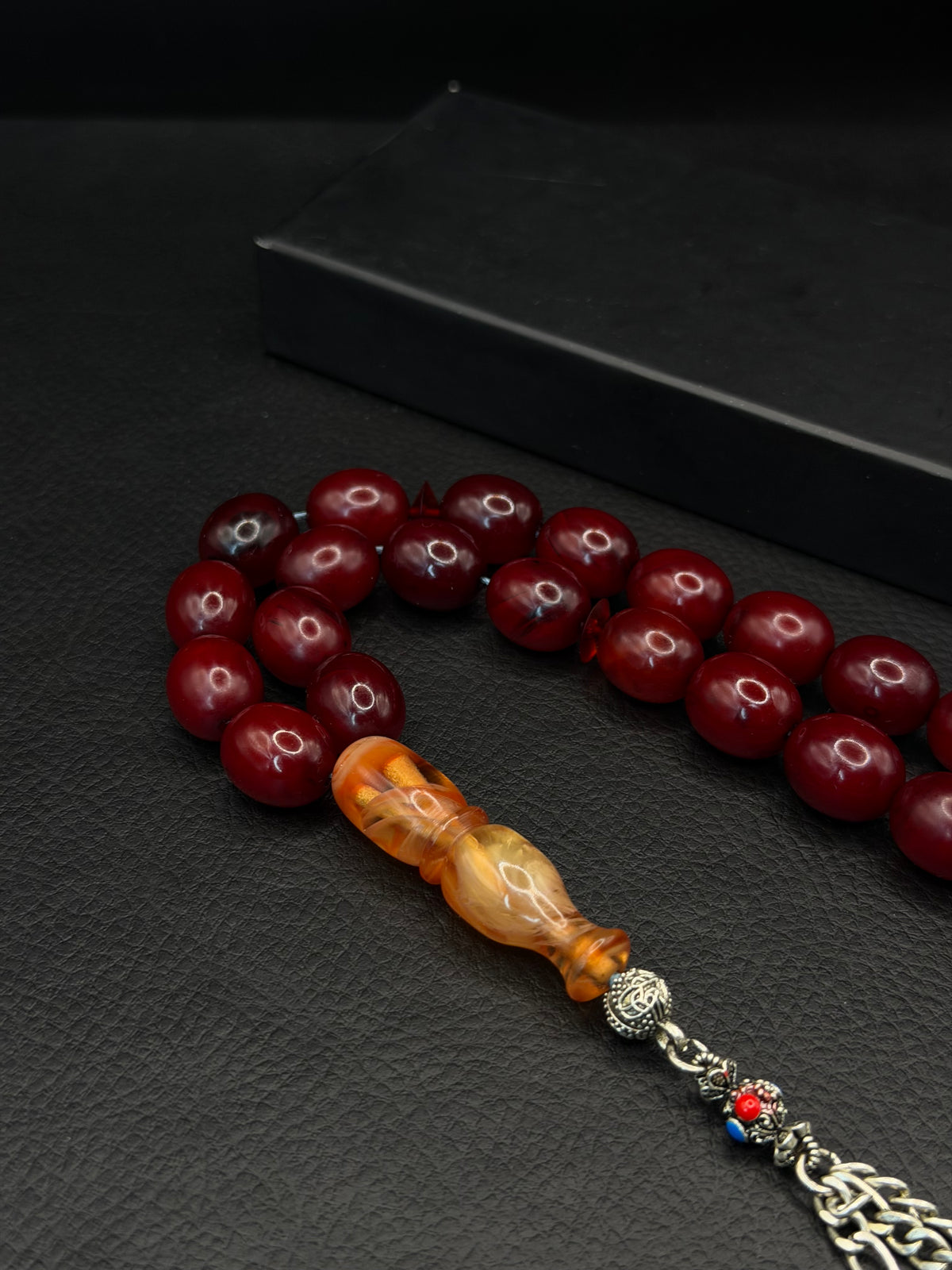 Ottoman Style Compressed Amber Tesbih – Oval Cut – Alloy Tassel