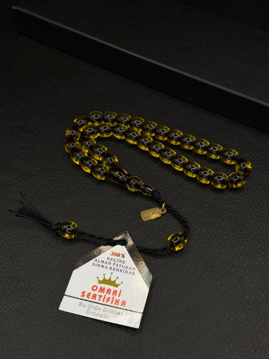 Omari Yellow Fire Amber Tesbih – Joint Double Imame – System Tassel