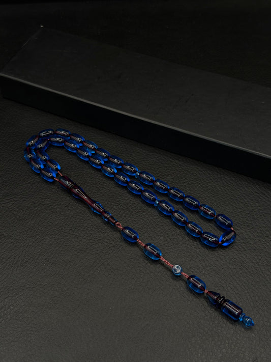 Blue Fire Amber Tesbih – Capsule Cut – System Tassel