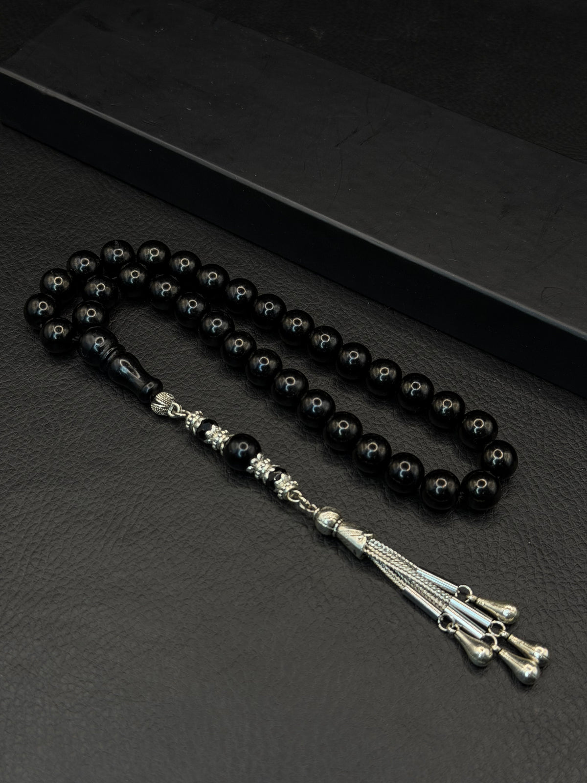 Russian Black Stone Tesbih – Alloy Tassel | Round Cut