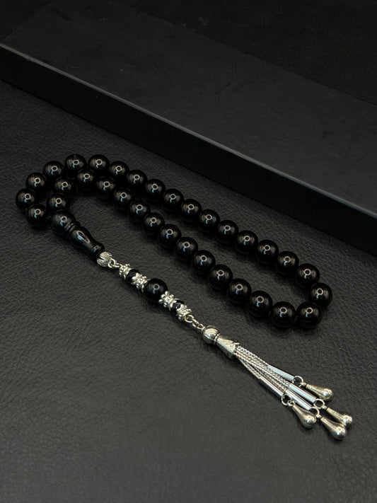 Russian Black Stone Tesbih – Alloy Tassel | Round Cut