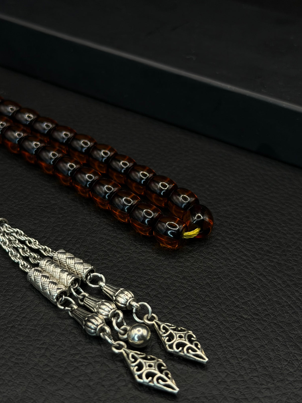 Omari Ottoman Style Dark Orange Fire Amber Tesbih – Capsule Cut – Alloy Tassel – Double Imame