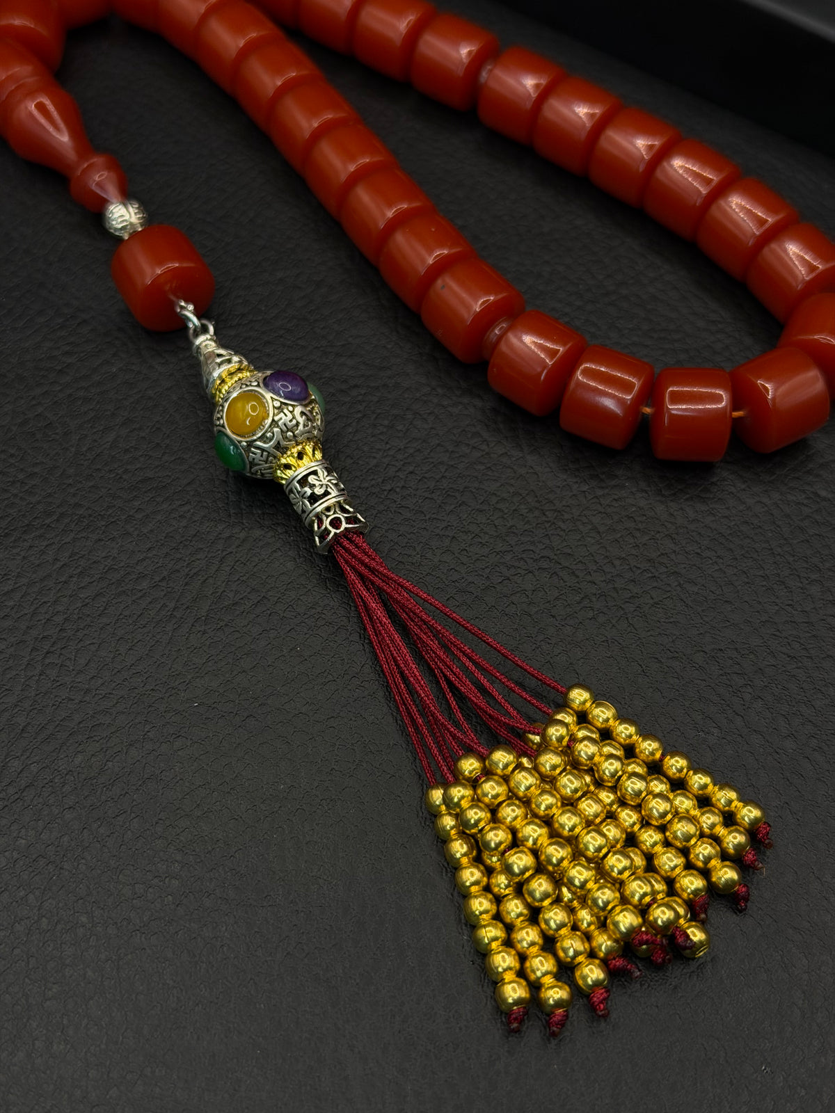 Orange Compressed Amber – Custom Alloy Tassel – Barrel Cut