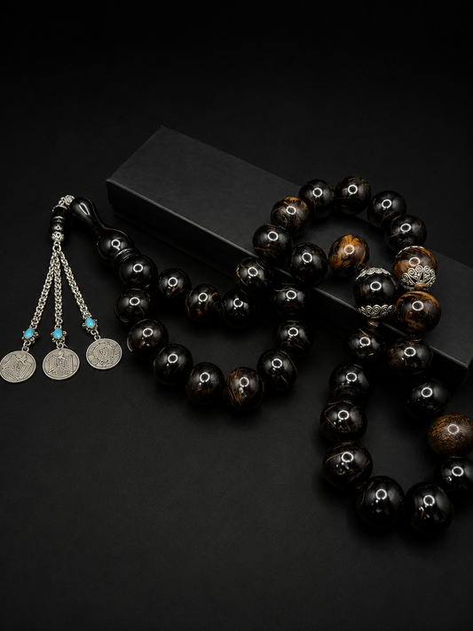 Yusur Black Coral 370g Extra Large Tesbih – Alloy Tassel