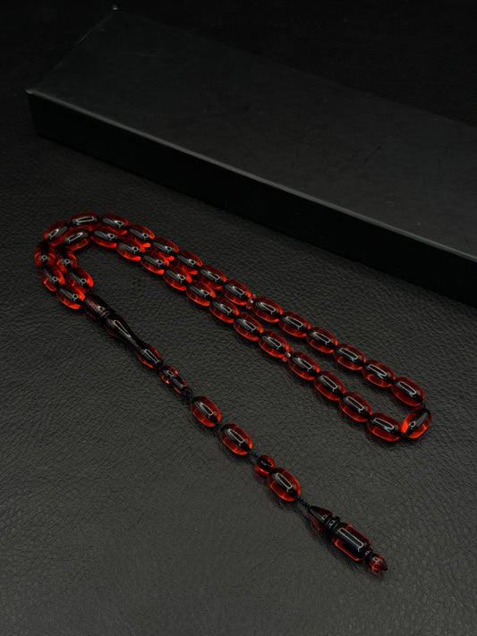 Red Fire Amber Tesbih – Capsule Cut – System Tassel