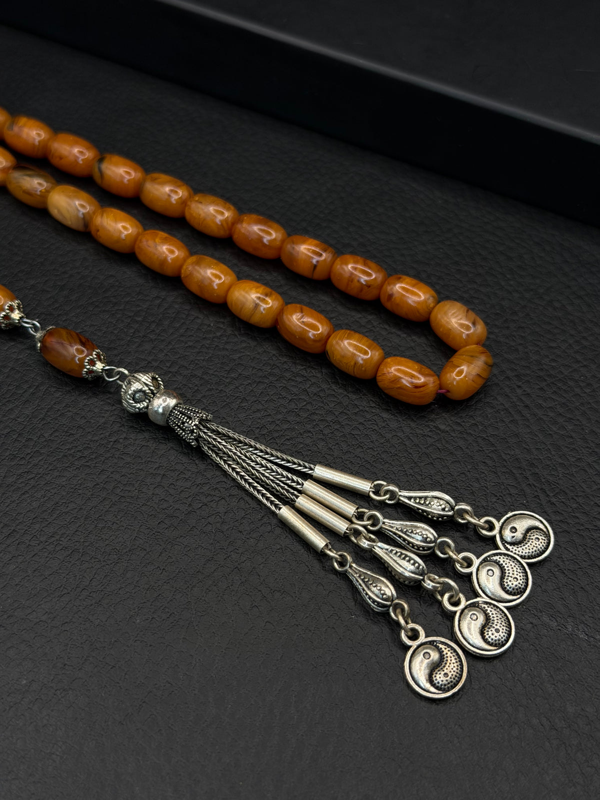 Ottoman Style Compressed Amber Tesbih – Capsule Cut – 925 Sterling Silver Tassel