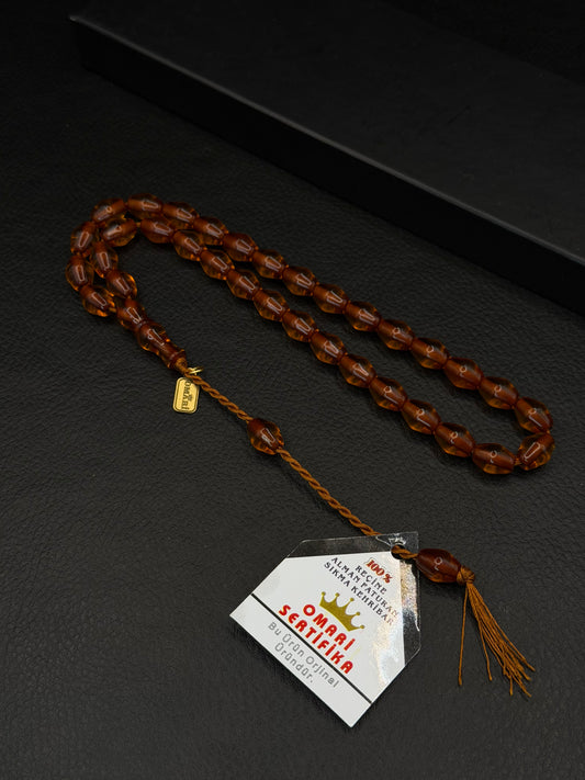 Omari Ottoman Style Fire Amber Tesbih – Istanbul Cut – System Tassel