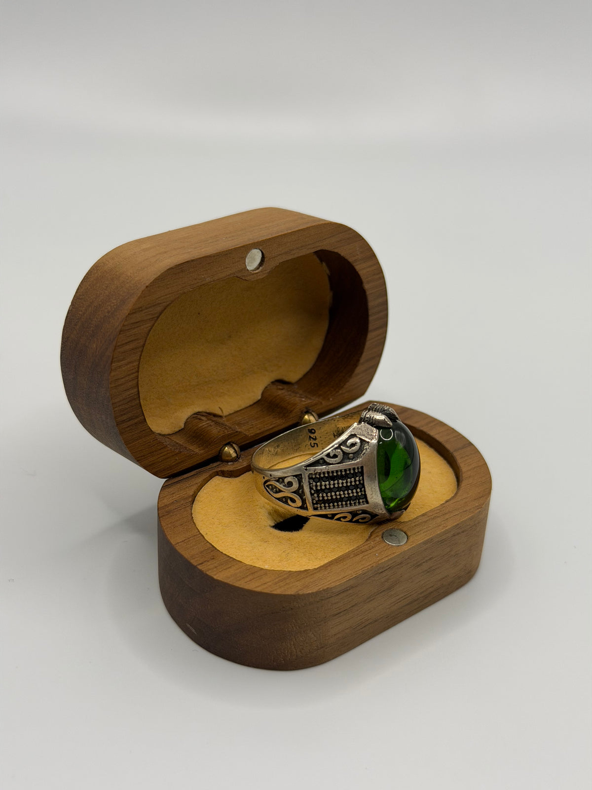 Green Fire Amber Sterling Silver Ring