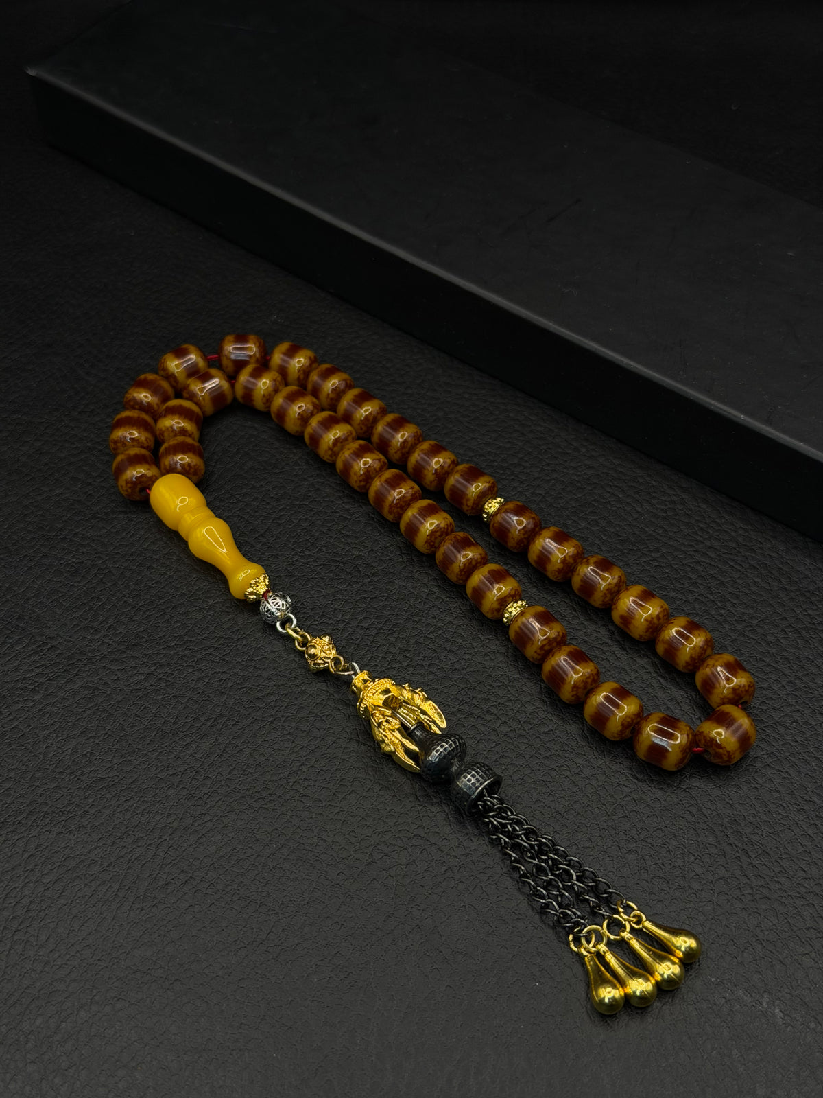 Zeyzun Ottoman Style Compressed Amber Tesbih – Capsule Cut – Alloy Tassel