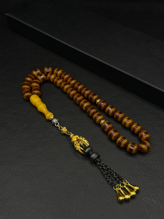 Zeyzun Ottoman Style Compressed Amber Tesbih – Capsule Cut – Alloy Tassel