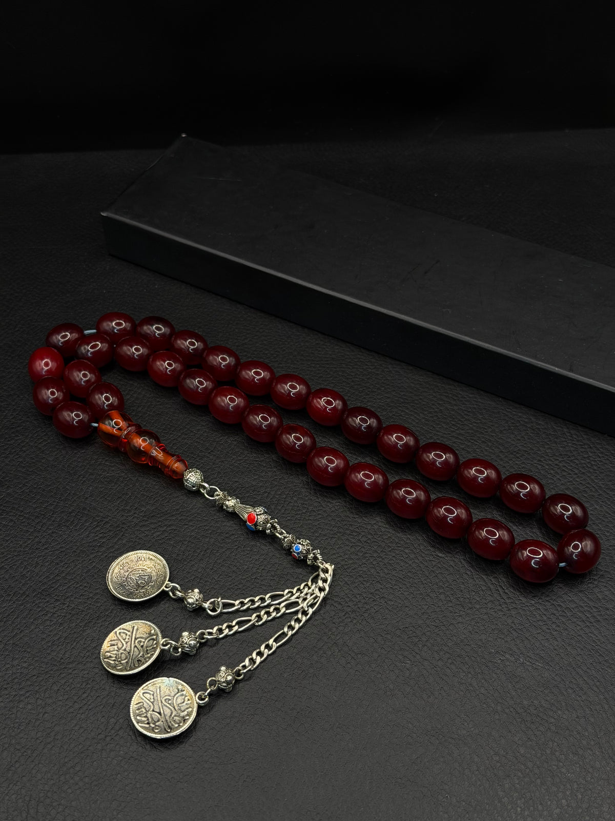 Orange Shaved Compressed Amber Tesbih – Oval Cut – Alloy Tassel