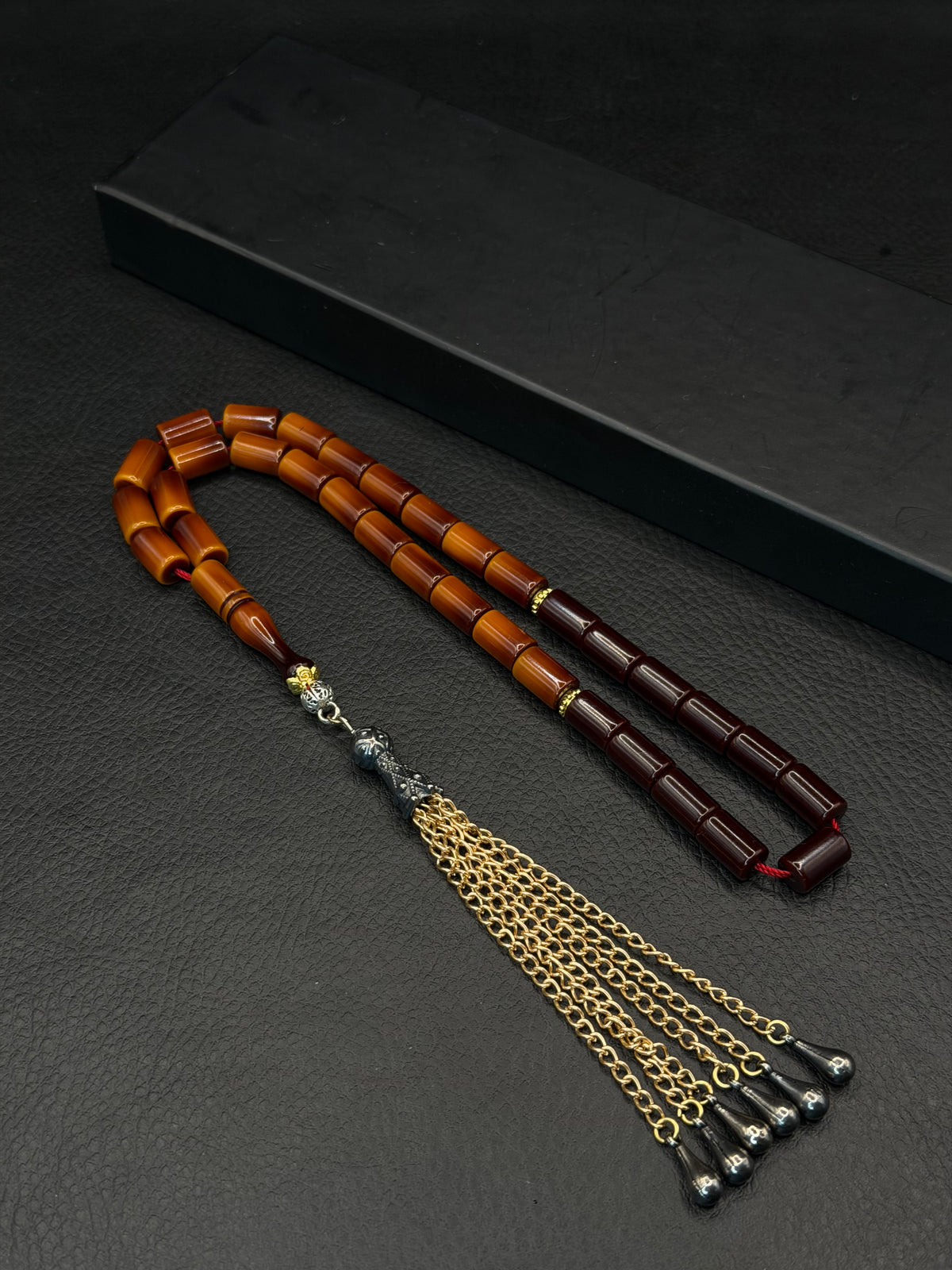 Nael Kaplan Ottoman Style Compressed Amber – Alloy Tassel – Barrel Cut