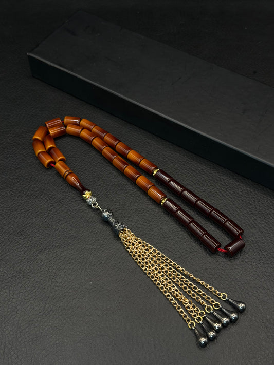 Nael Kaplan Ottoman Style Compressed Amber – Alloy Tassel – Barrel Cut