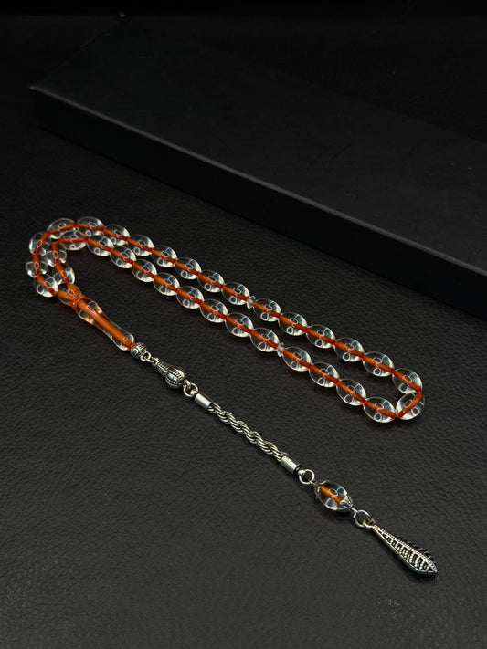 Clear Fire Amber Tesbih – Alloy Tassel