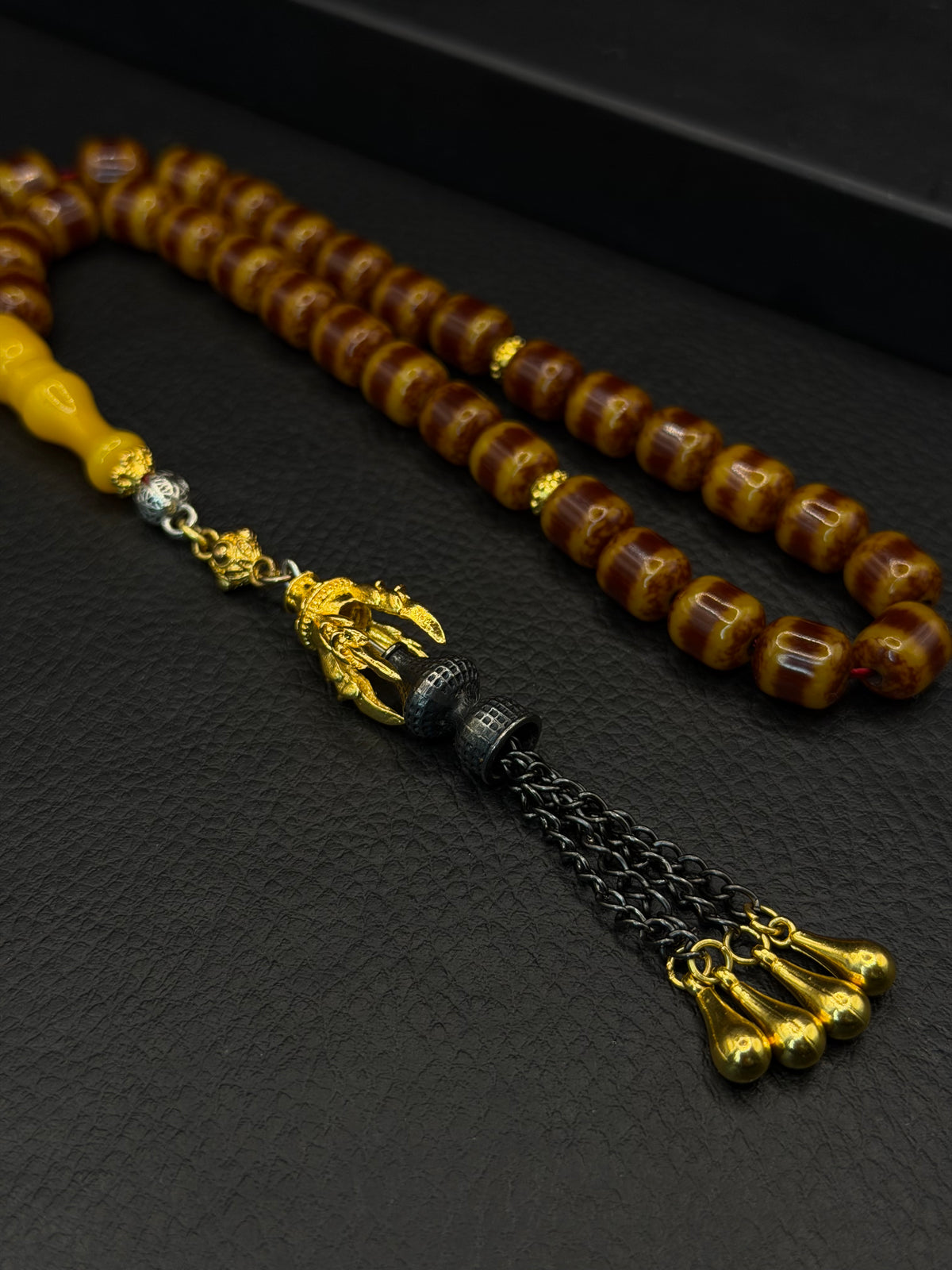 Zeyzun Ottoman Style Compressed Amber Tesbih – Capsule Cut – Alloy Tassel