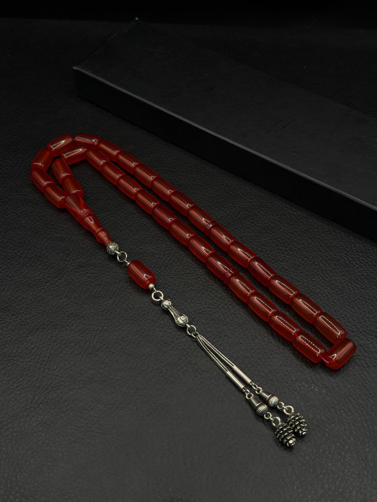 Fire Amber Tesbih – Capsule Cut – Alloy Tassel – Medium Size