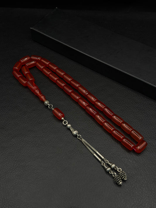 Fire Amber Tesbih – Capsule Cut – Alloy Tassel – Medium Size