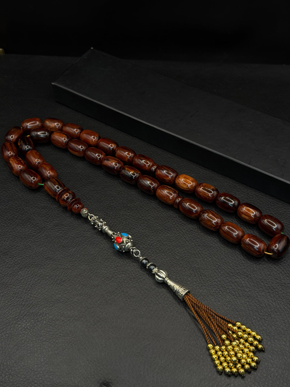 Brown Compressed Amber Tesbih – Capsule Cut – Alloy Tassel – Extra Large
