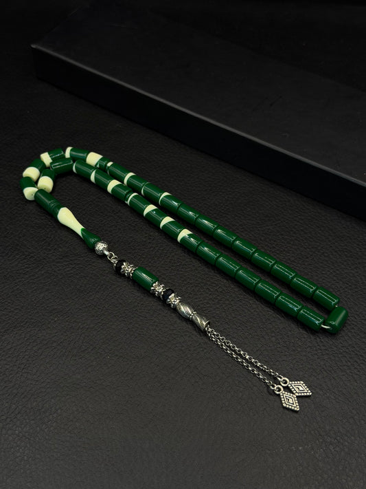Green Billiard Ball Tesbih – Capsule Cut – Alloy Tassel