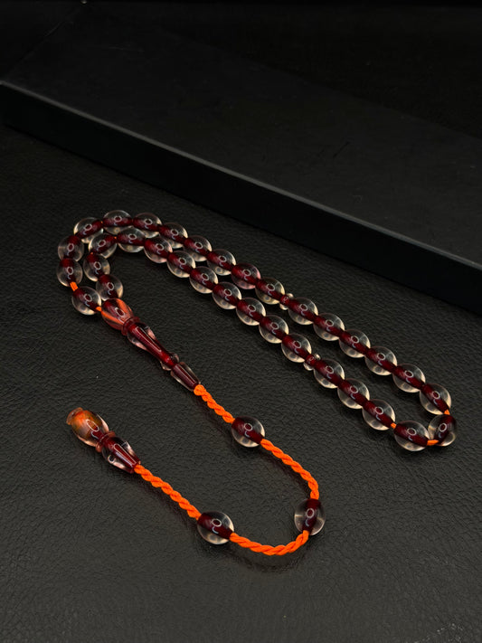 Clear Fire Amber Tesbih – Oval Cut – System Tassel