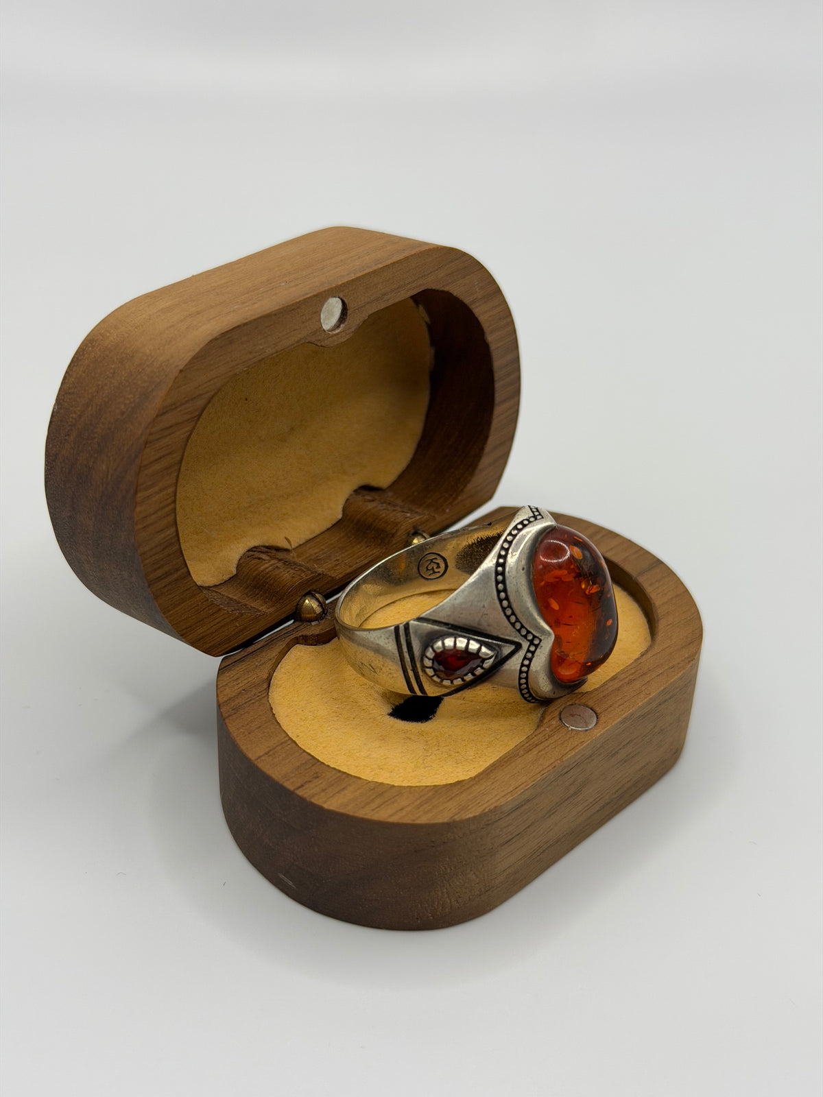 Orange Fire Amber Sterling Silver Ring