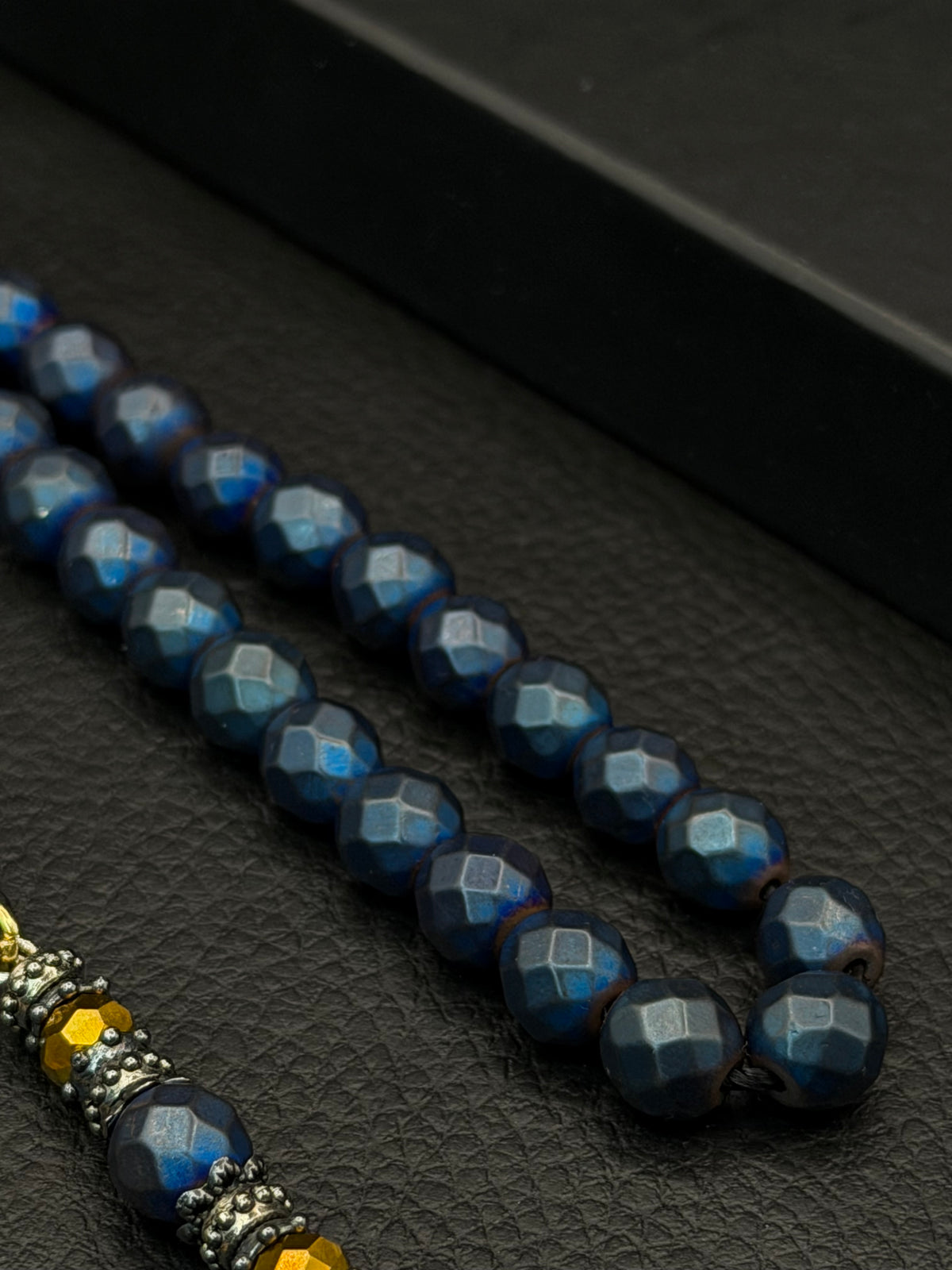 Matte Blue-Coloured Natural Hematite Faceted Round Cut Tesbih – Alloy Tassel