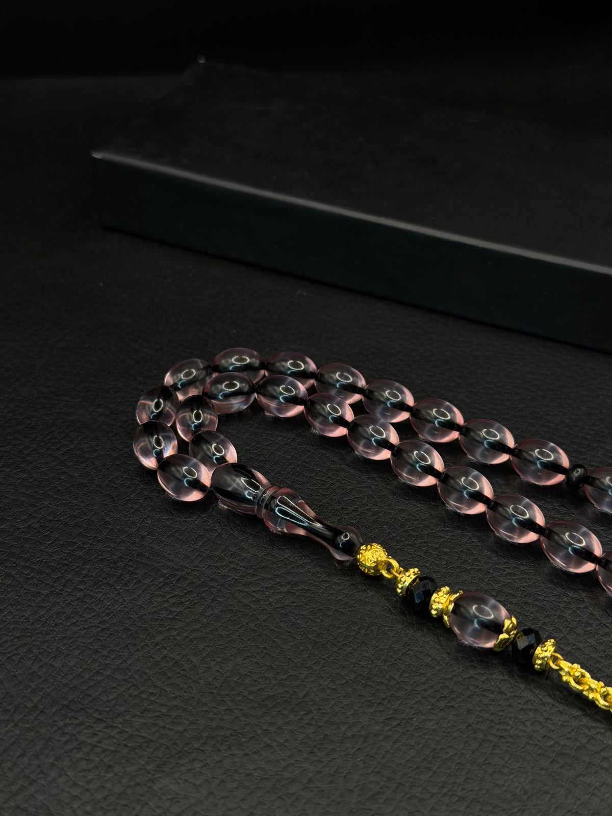 Clear Fire Amber Tesbih – Oval Cut – Gold-Coloured Alloy Tassel