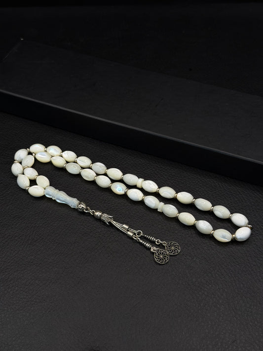 Natural Sedef Stone Tesbih – Natural Cut – Alloy Tassel
