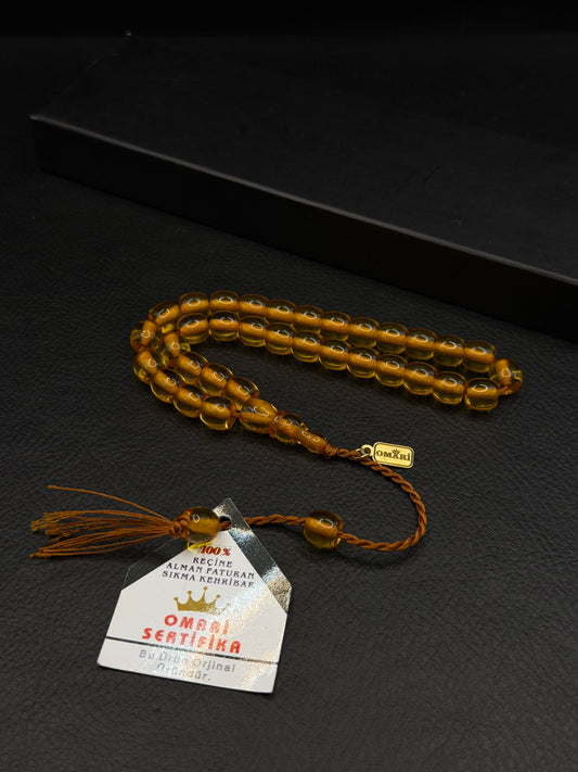 Omari Light Yellow Fire Amber Tesbih – Joint Double Imame – System Tassel
