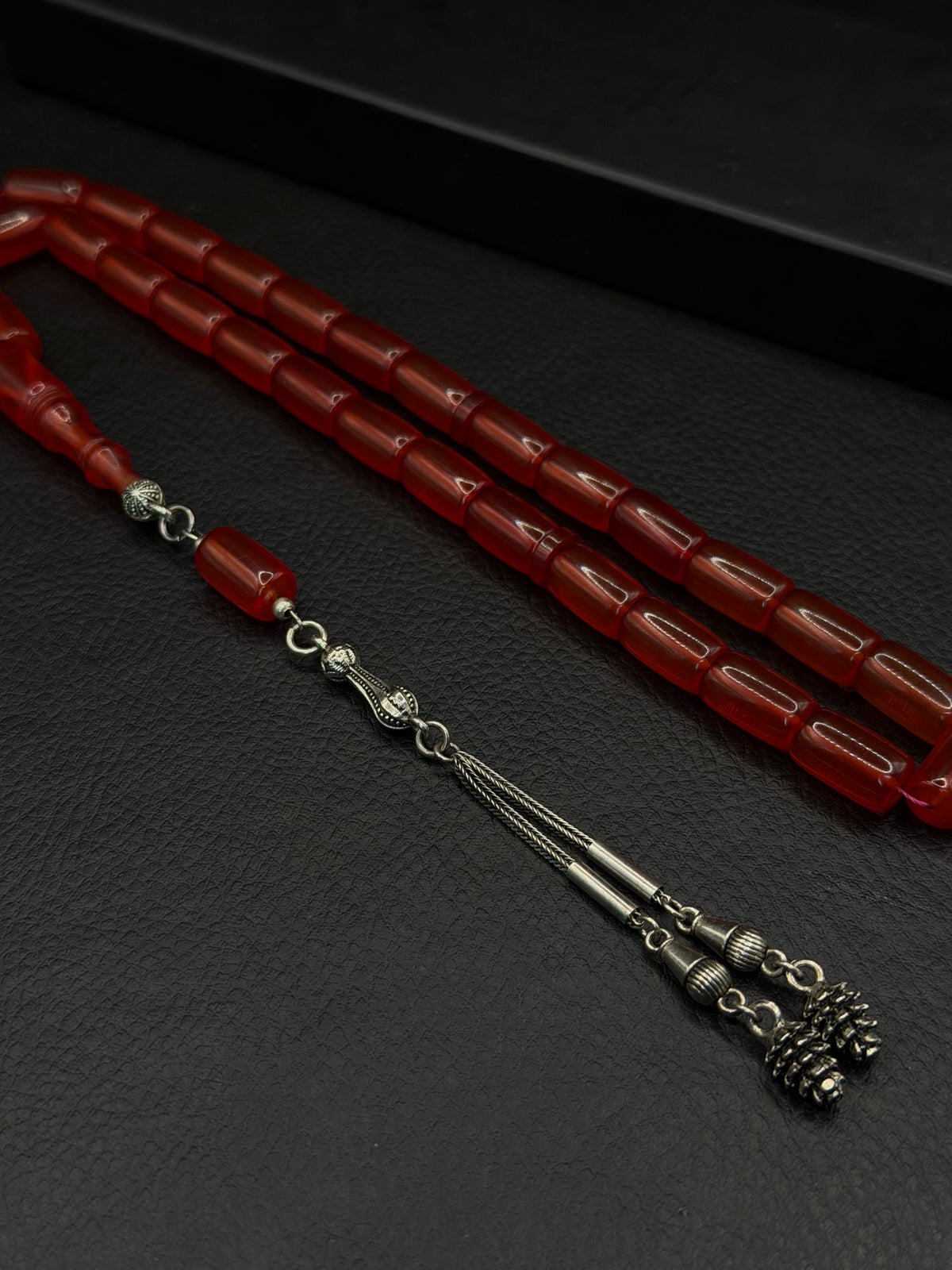 Fire Amber Tesbih – Capsule Cut – Alloy Tassel – Medium Size