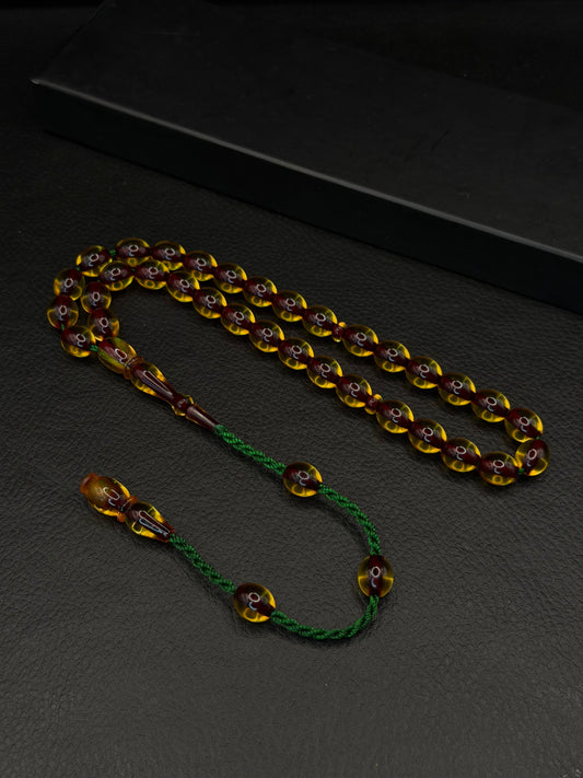 Yellow Fire Amber Tesbih – Oval Cut – System Tassel