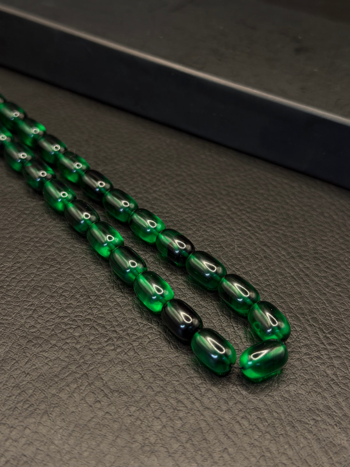 Green Fire Amber Tesbih – Capsule Cut – Alloy Kazzaz Tassel
